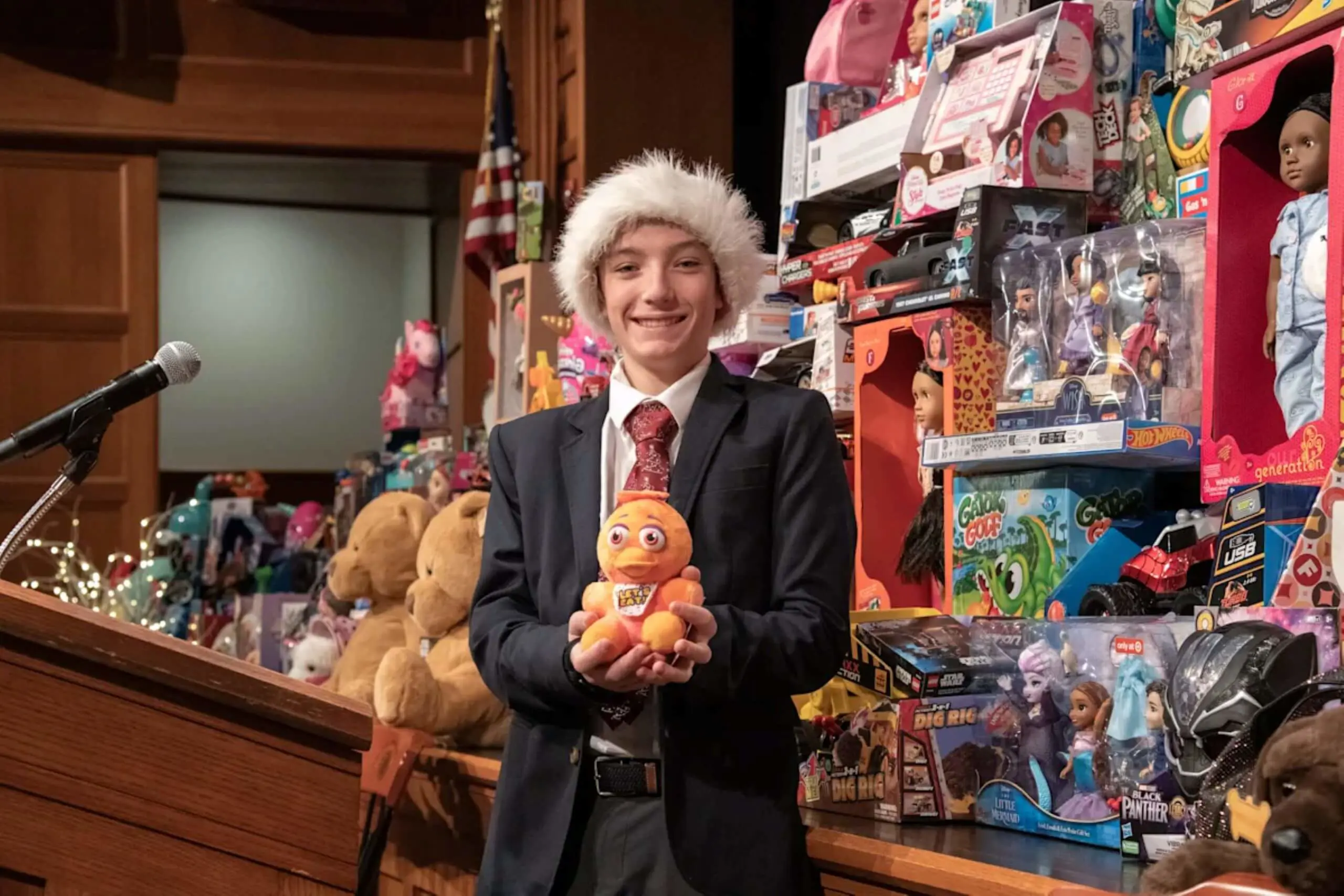 Avon Old Farms student at Annual Student Council Toy Drive