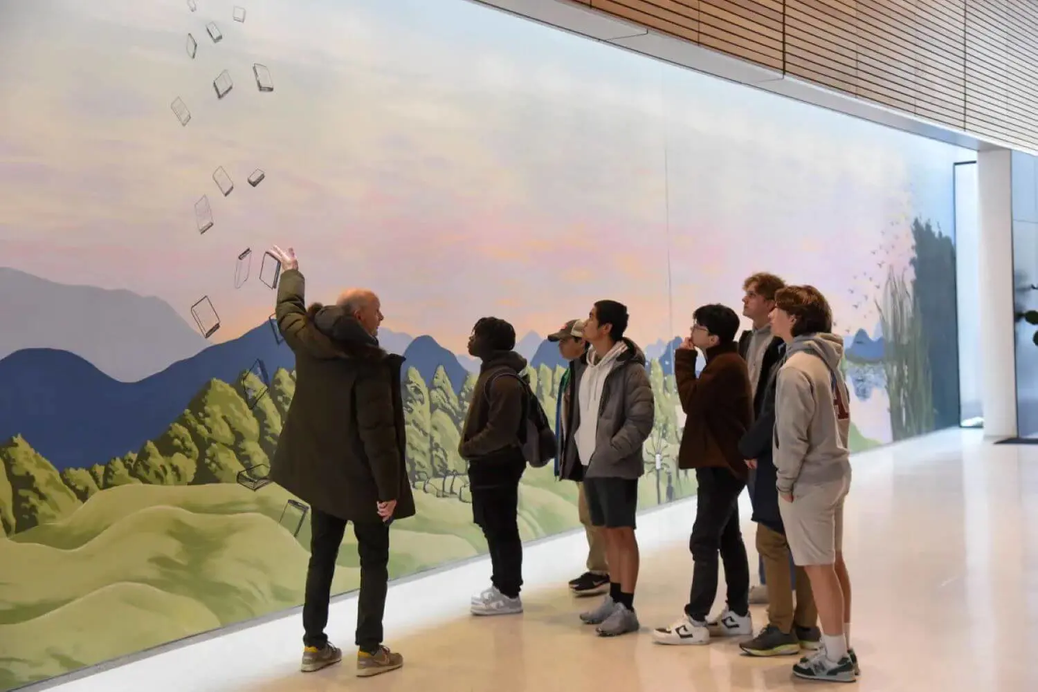 Avon Old Farms students viewing a mural at the Boston Museum of Fine Arts.
