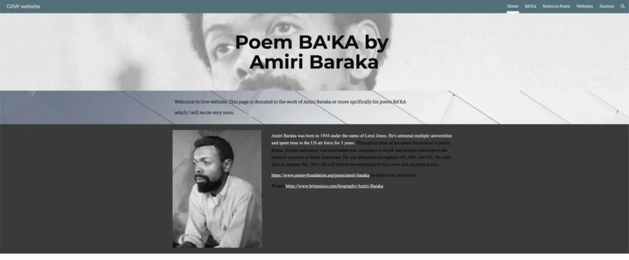 Griffin Williams: English 2 project on Amiri Baraka’s poem “BA'KA”