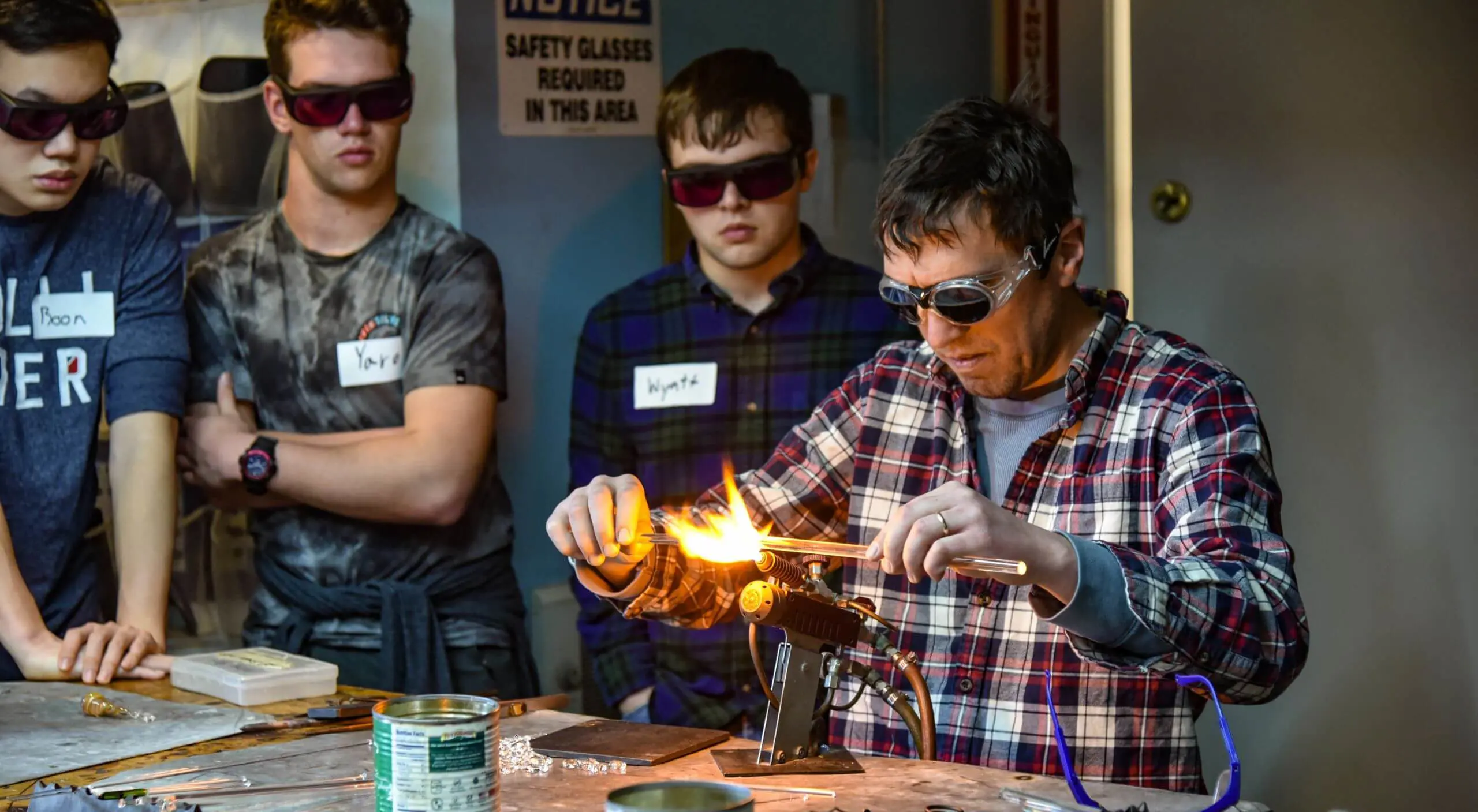 Avon Old Farms students watch a glass blowing demonstration