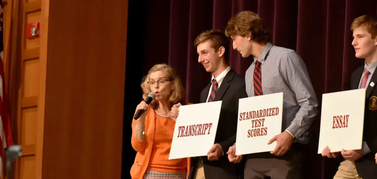 Avon Old Farms students taking part in a college counseling presentation.