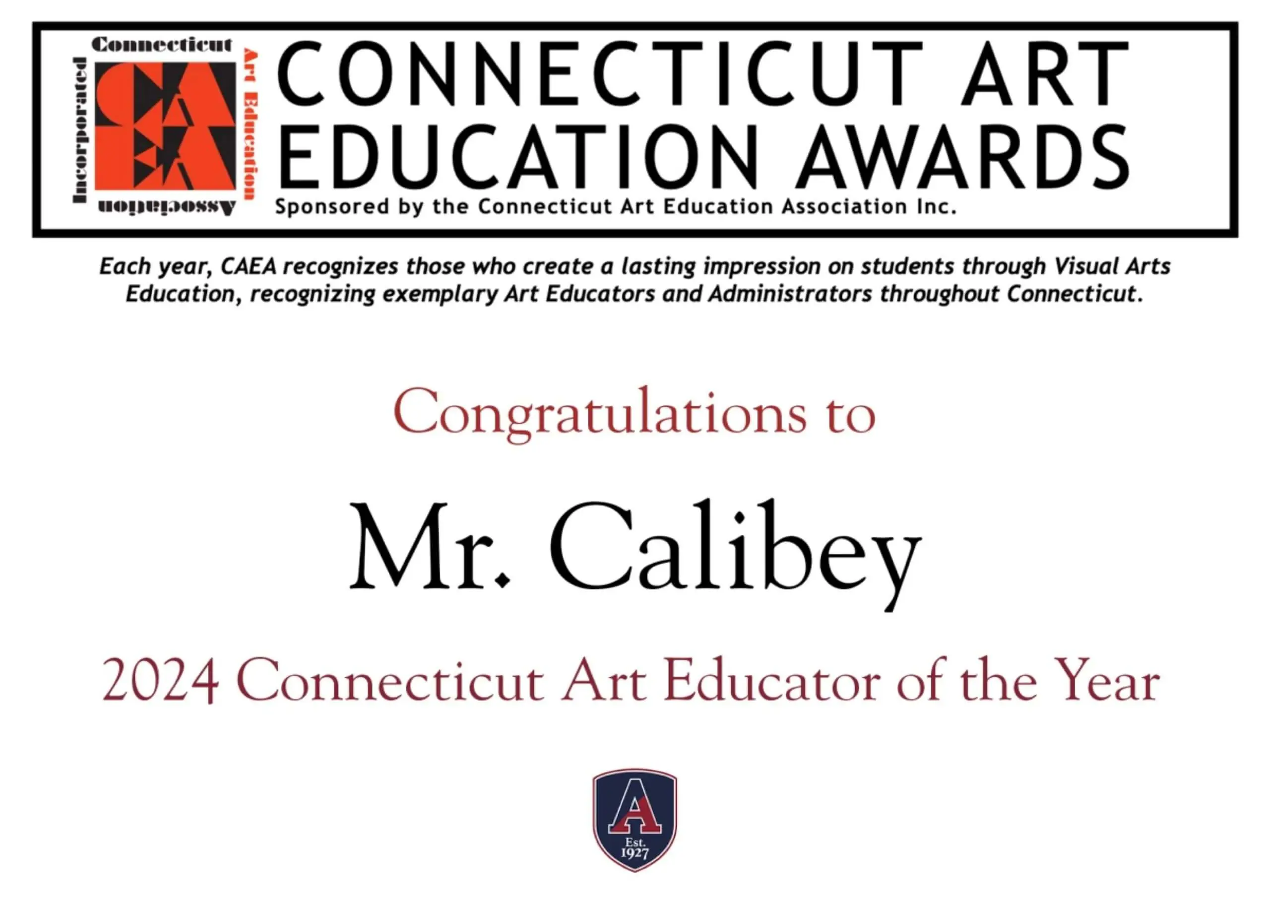 Greg Calibey Named Connecticut Art Educator of the Year