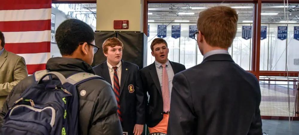 Avon Old Farms students chatting with prospective students.