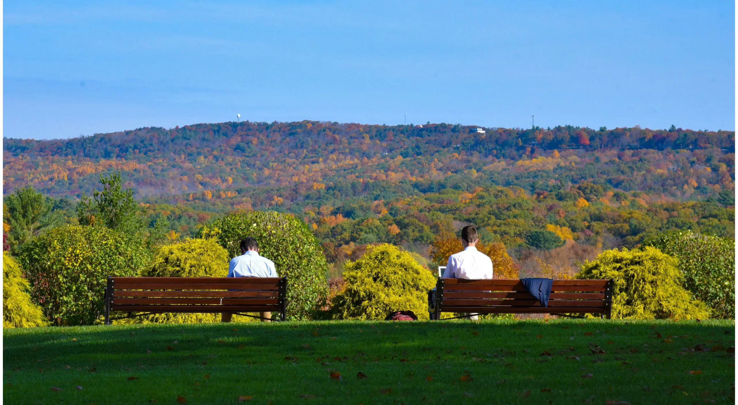 Two Boys Sitting On Benches at the Vista