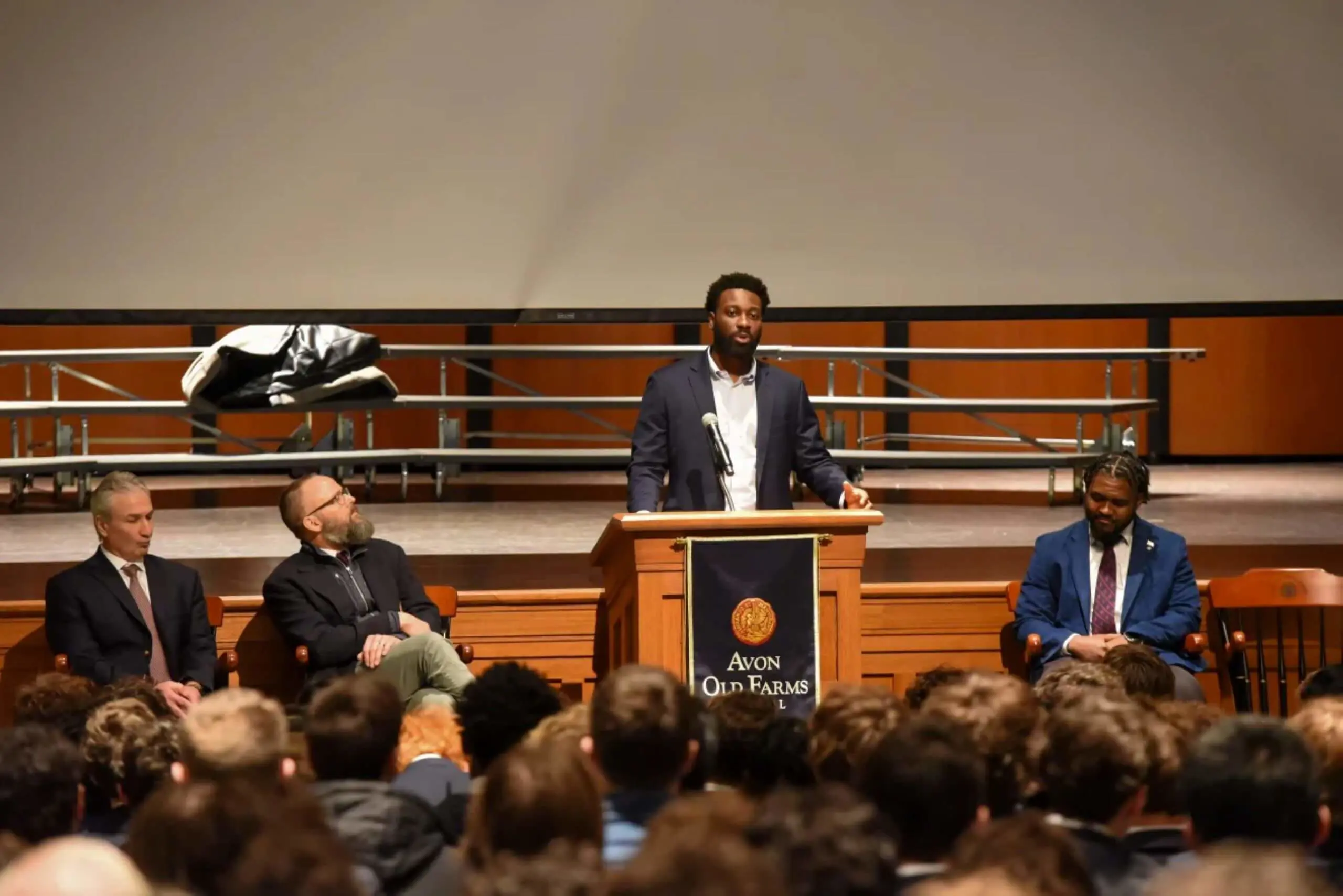 Aaron Aryee ’14 giving a talk to current students at Avon Old Farms.
