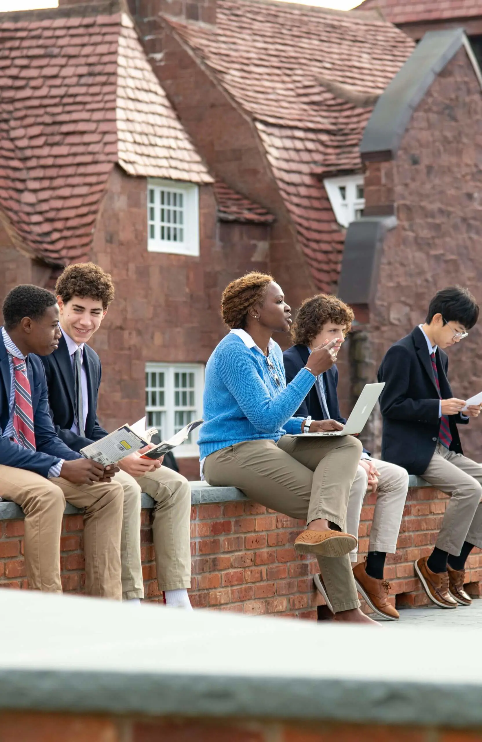 Avon Old Farms students and English Teacher in an outdoor lesson.
