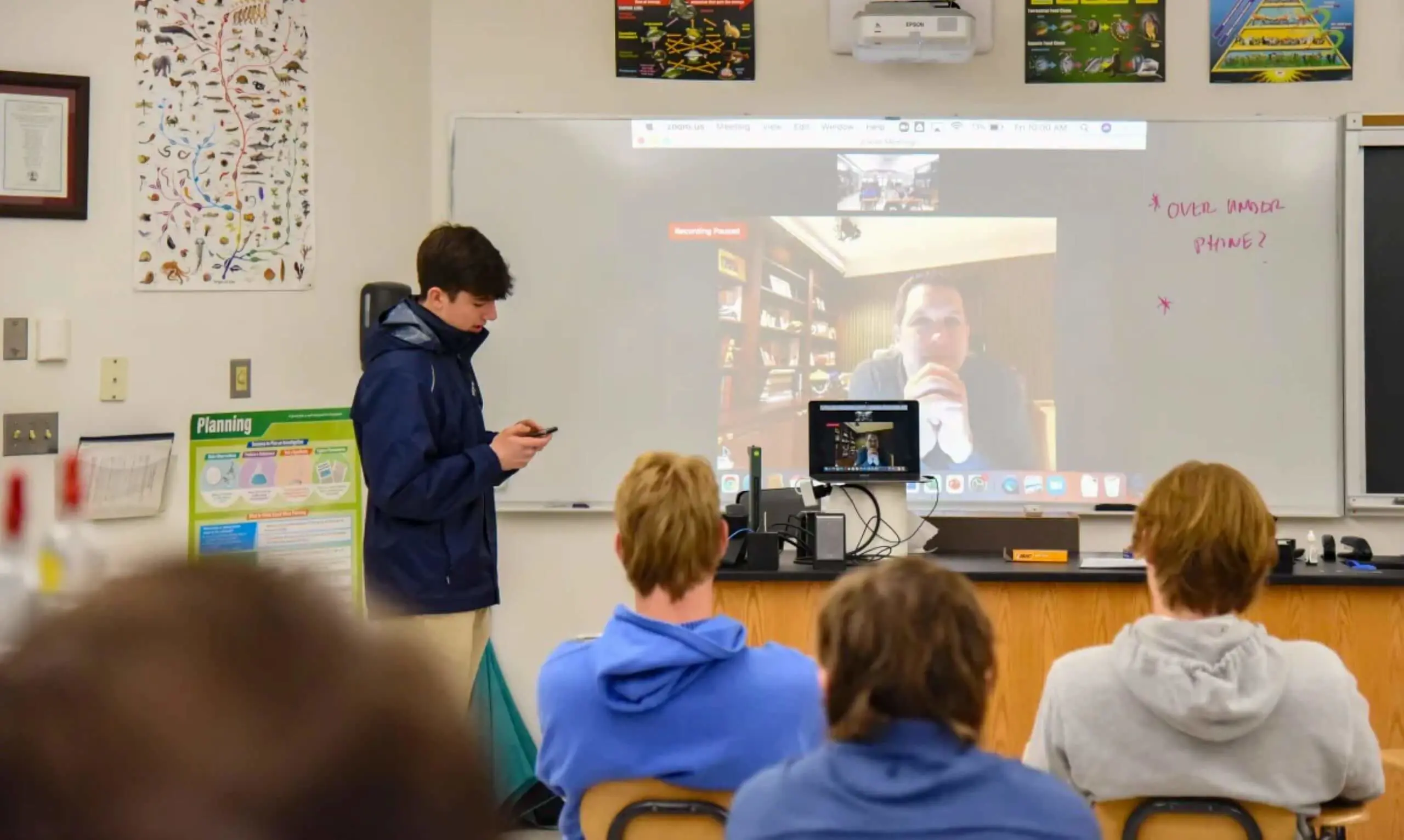 Avon Old Farms students in a video call with Bill Dowling, former VP of the New York Yankees