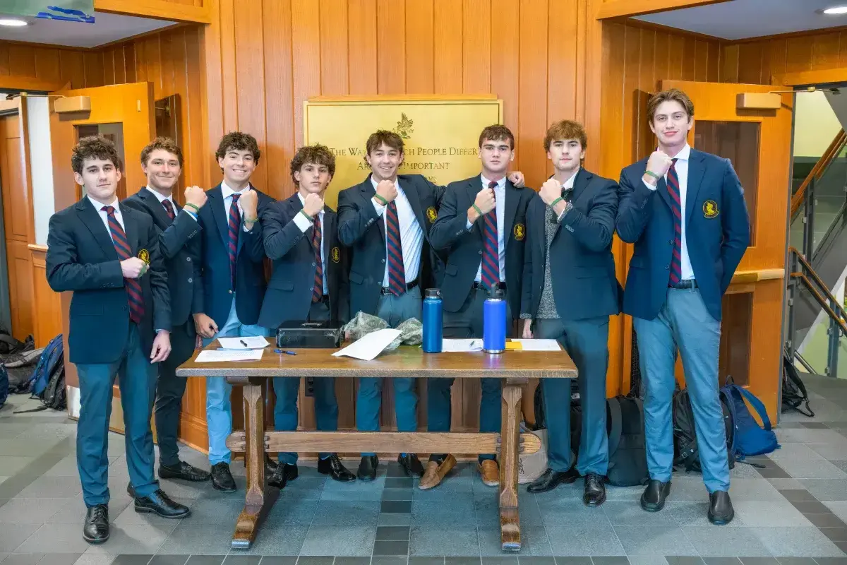 Mental Health Club members at Avon Old Farms school wearing bracelets sold to raise funds for the American Foundation of Suicide Prevention.