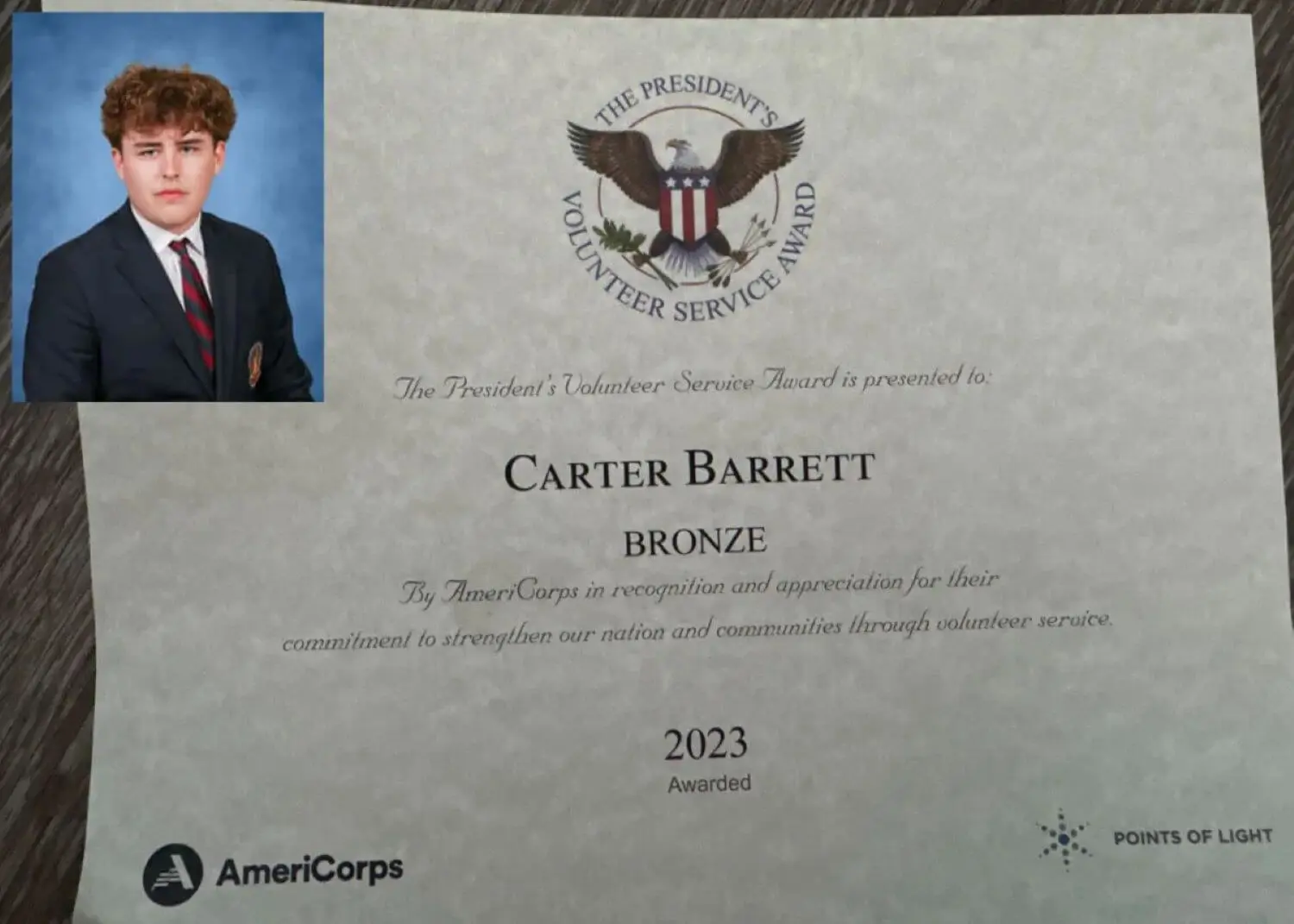 Carter Barrett ’25 President’s Volunteer Service Award