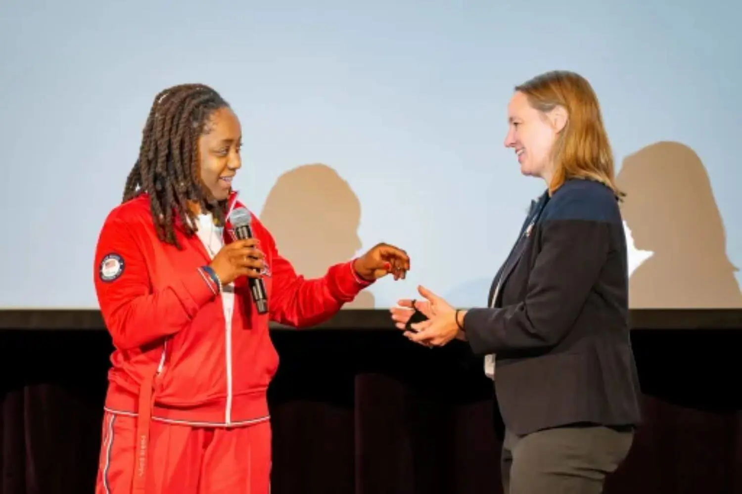 Paralympic Gold Medalist Sydney Satchell giving a talk at Avon Old Farms School.
