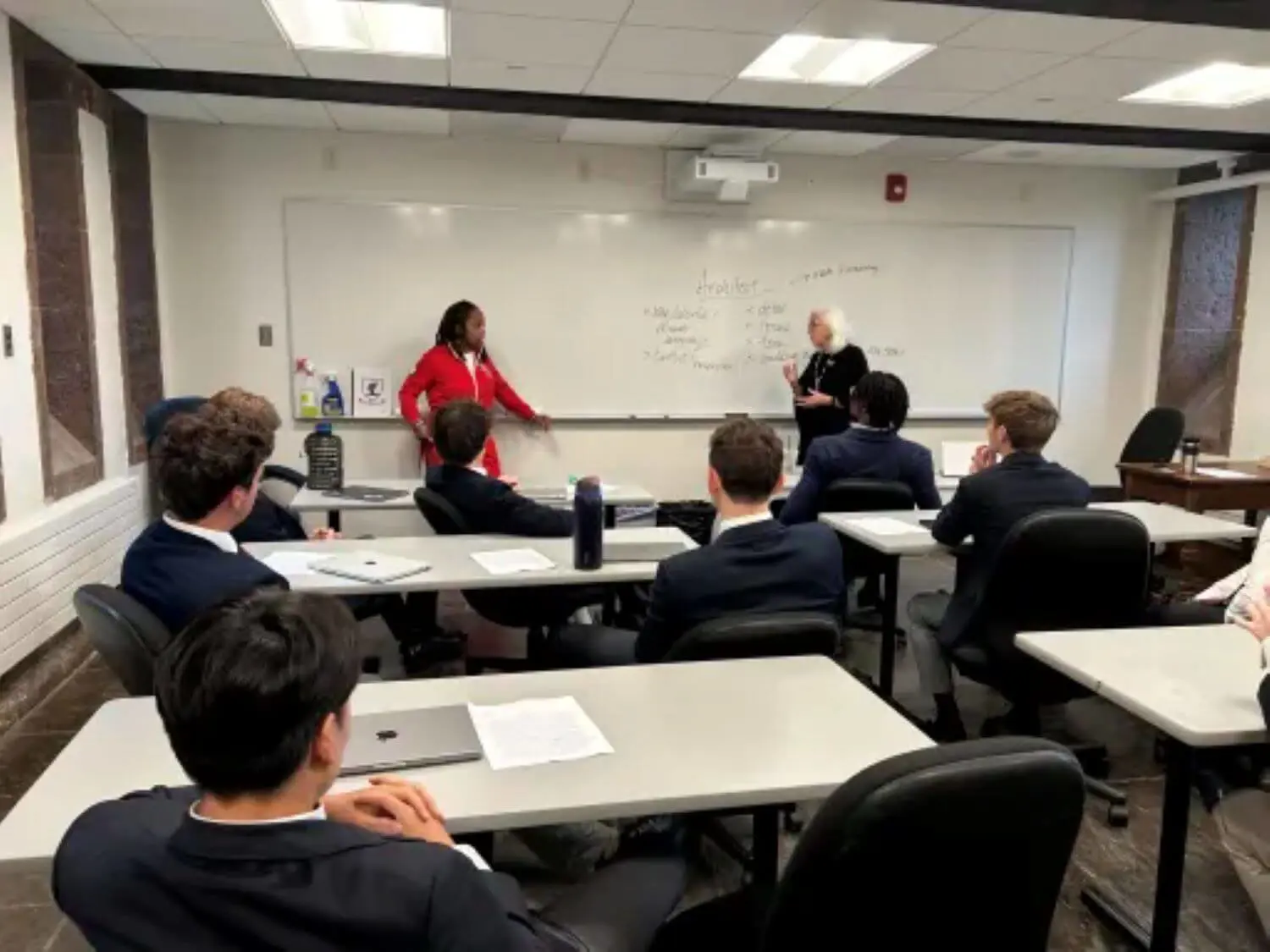 Paralympic Gold Medalist Sydney Satchell sitting in on a class at Avon Old Farms School.