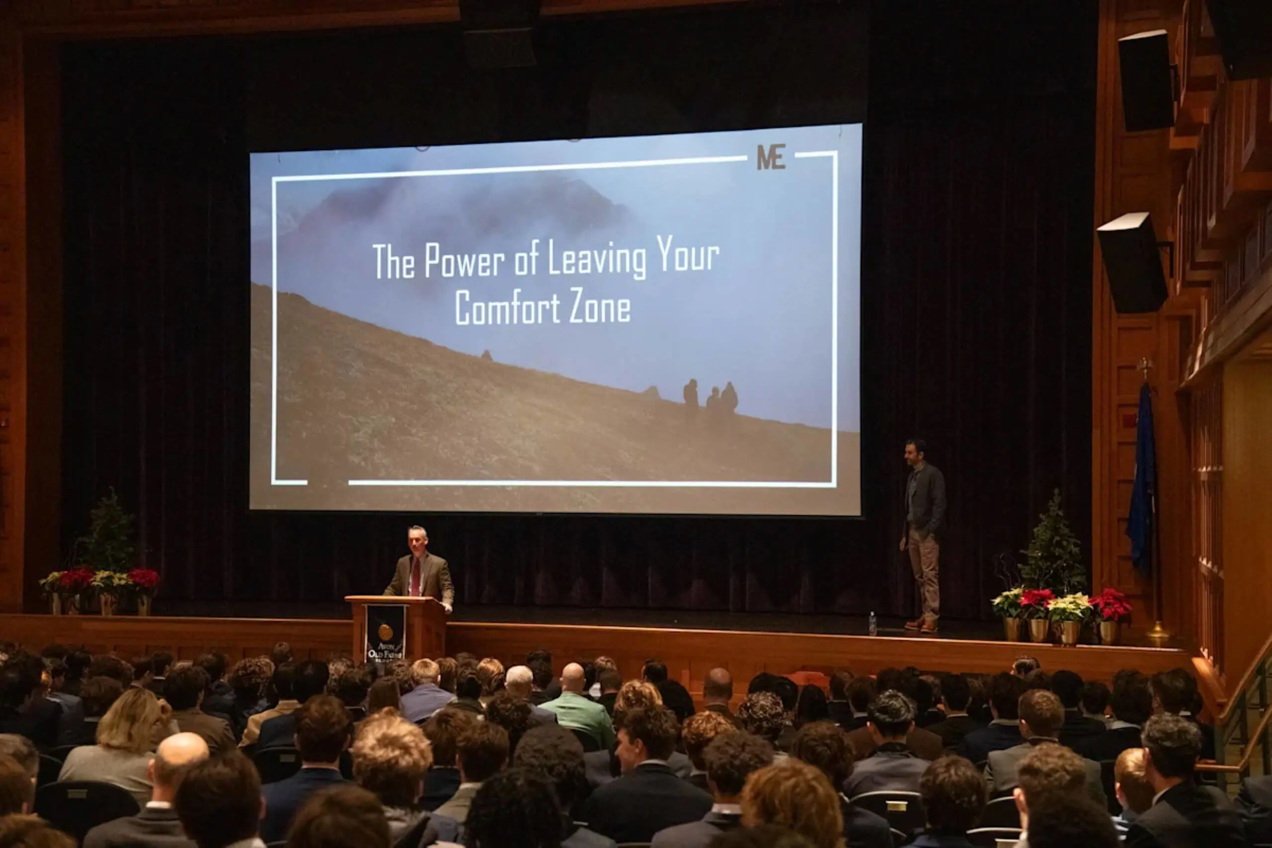 Michael Easter giving talk to Avon Old Farms students.