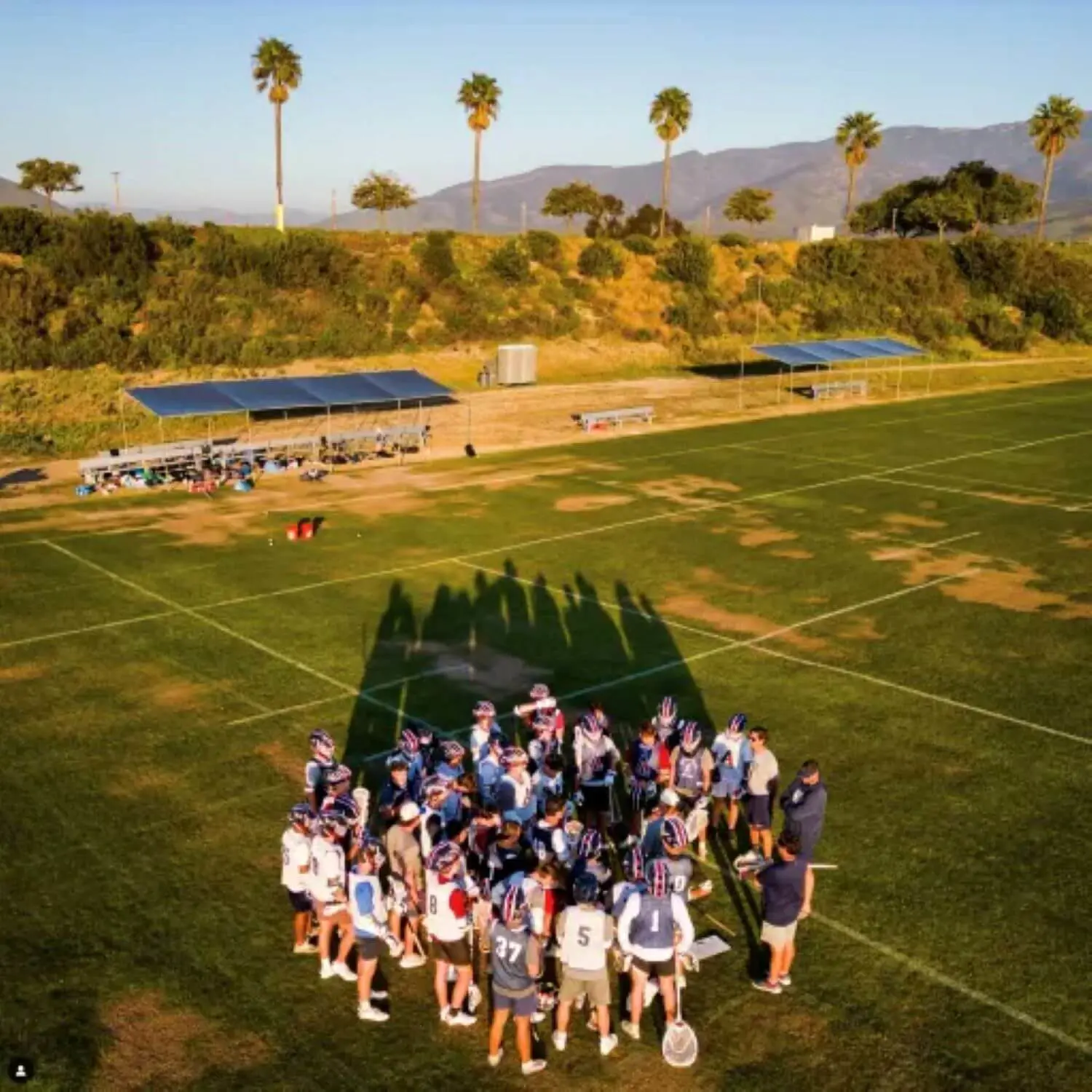The varsity and sub-varsity lacrosse teams at the Chula Vista Olympic training facility in San Diego, California.