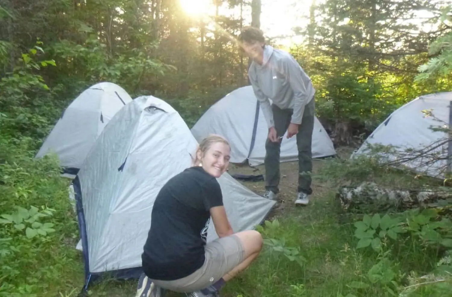 Michael Mounsey ’26 putting up tents with other participants in the Outward Bound program.